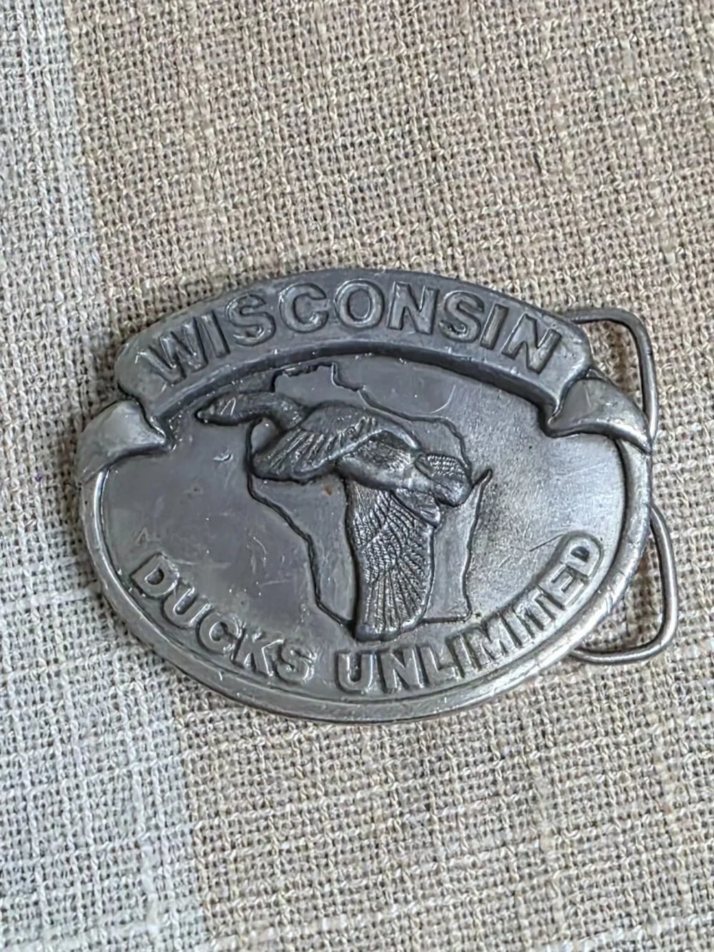 Vintage Dadcore Western Wisconsin Ducks Unlimited Silver Collectible Belt Buckle